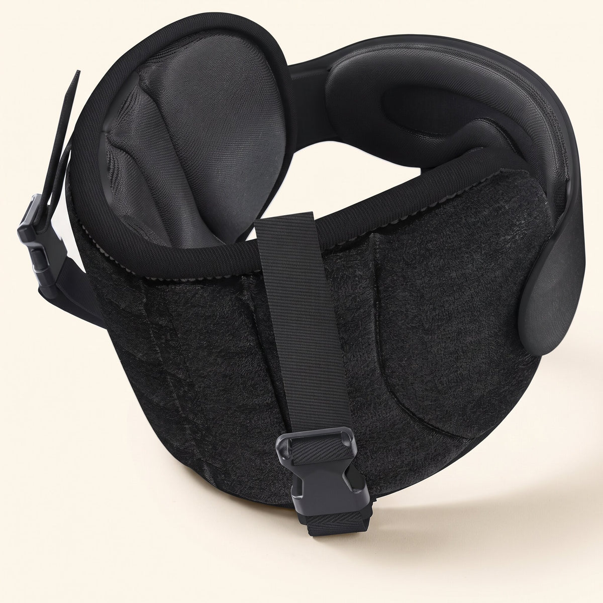 AeroSiesta, maintien de tête avec masque de sommeil, vue intérieure avec bandeau rembourré et boucle