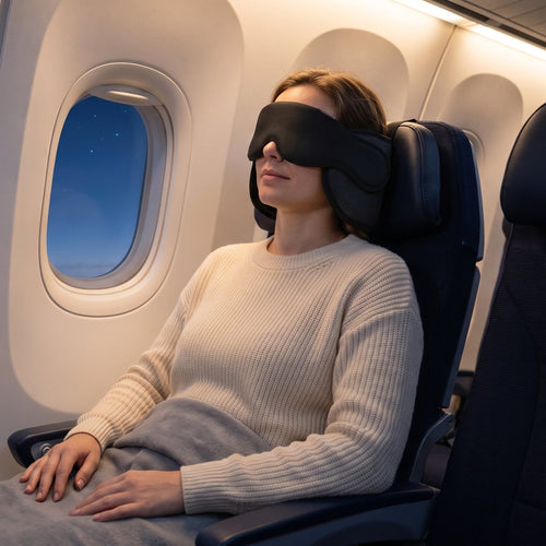 Femme endormie assise lors d’un vol de nuit avec AeroSiesta