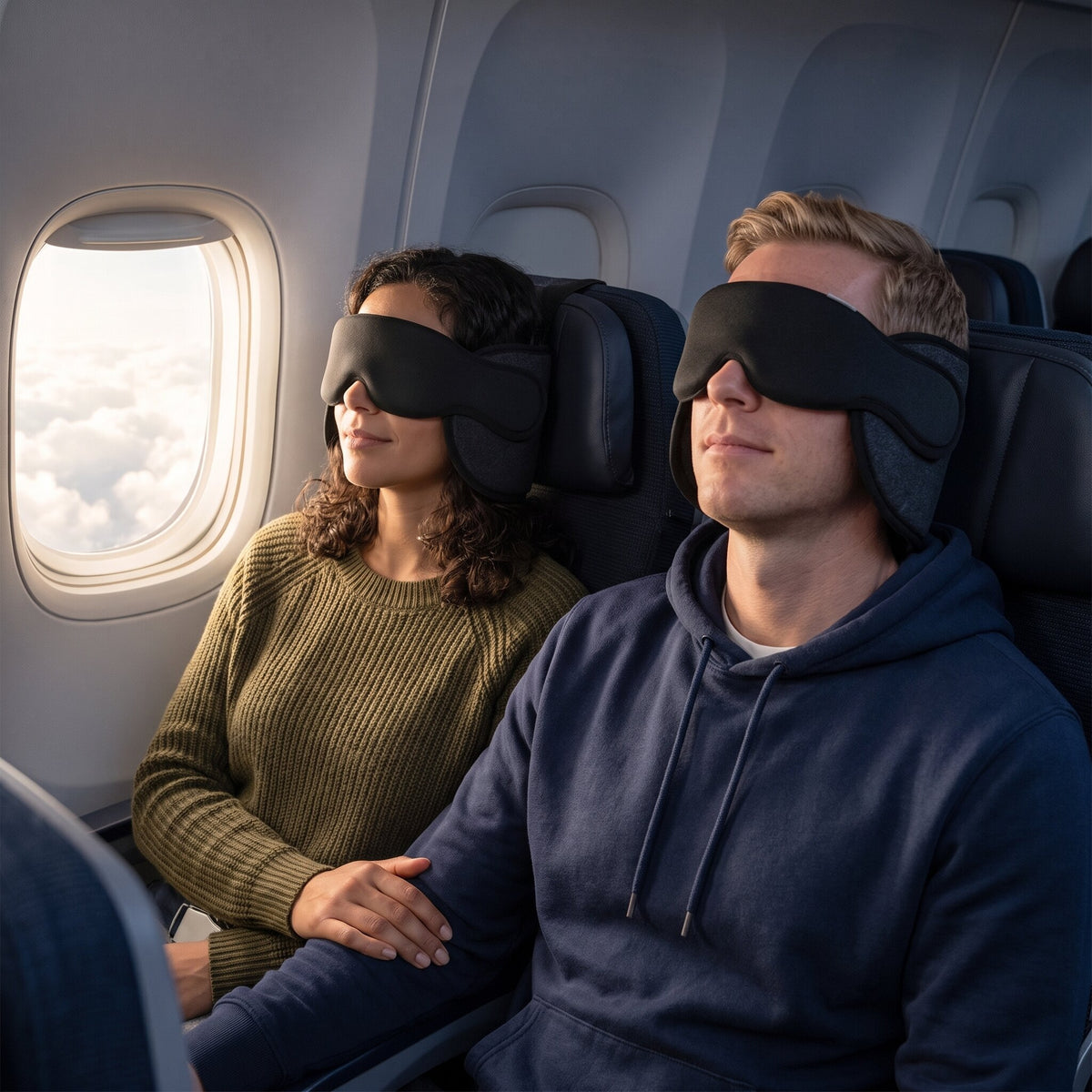 Couple endormi en avion, chacun avec AeroSiesta