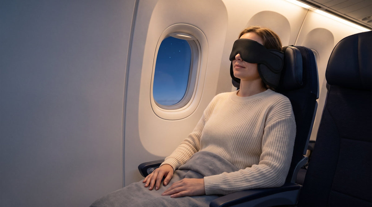 Femme endormie assise lors d’un vol de nuit avec AeroSiesta